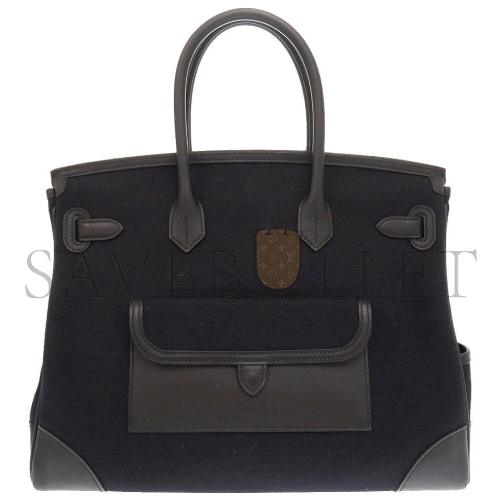 H**mes master birkin 35 canvas and swift leather black silver buckle h079238ck6a (35*25*18cm)